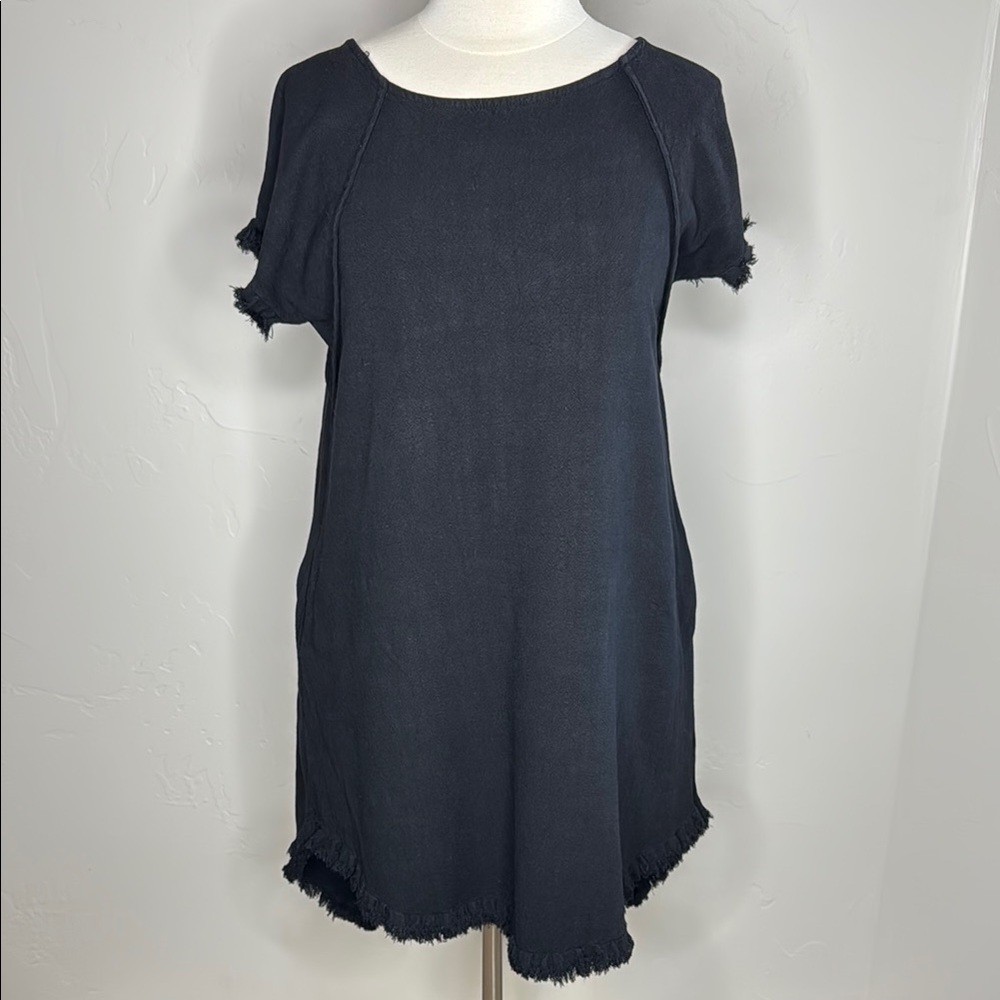 Umgee Black Frayed Hem Dress